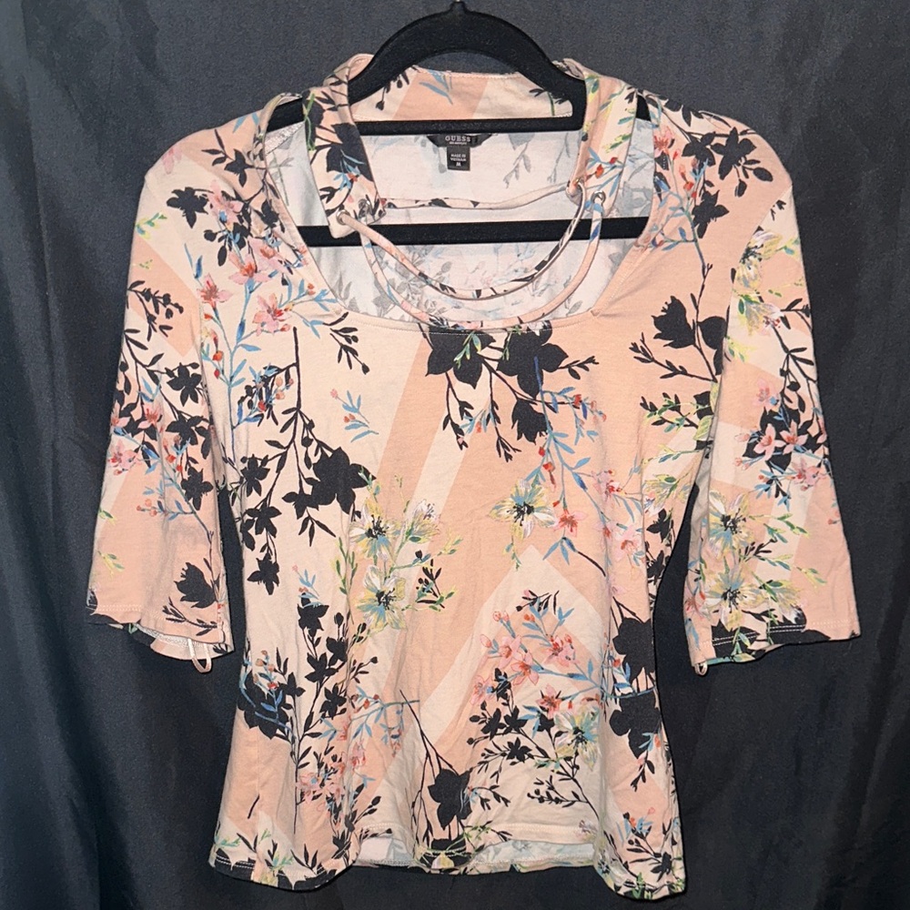 Guess Multicolor Floral Blouse with Cowl Neck